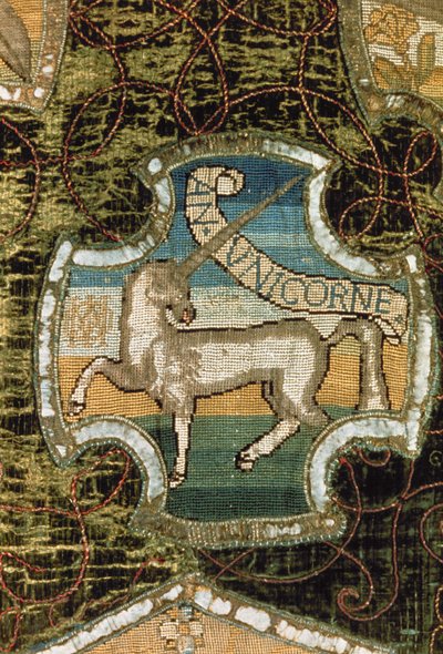 Unicorn, from the Oxburgh Hanging, made by Mary Queen of Scots and Elizabeth Talbot, Countess of Shrewsbury, c.1570 by English School